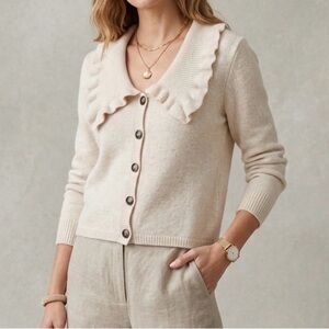 Formula Joven Beige Cream Ruffle Collar Cardigan Sweater Cottagecore Boho L